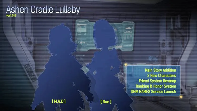 Mongil: Star Dive roadmap slide for Ver.1.5.0 showing the silhouettes of M.A.D and Rue