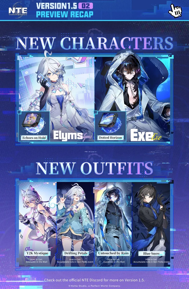 Version 1.5 characters Elyms and Exe, and the four new outfits