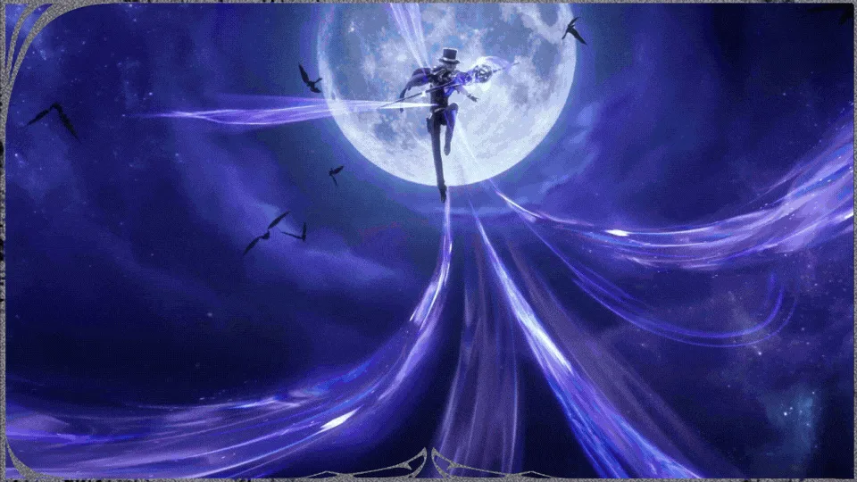 A character performing a skill in front of a full moon in Silver Palace