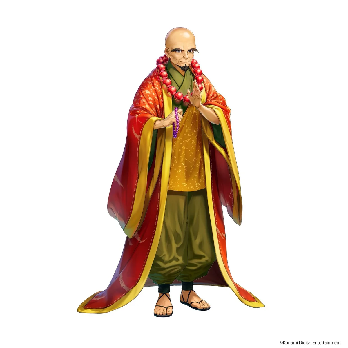 Alternate art for SSR Fukien, a bald monk in red and yellow robes holding prayer beads