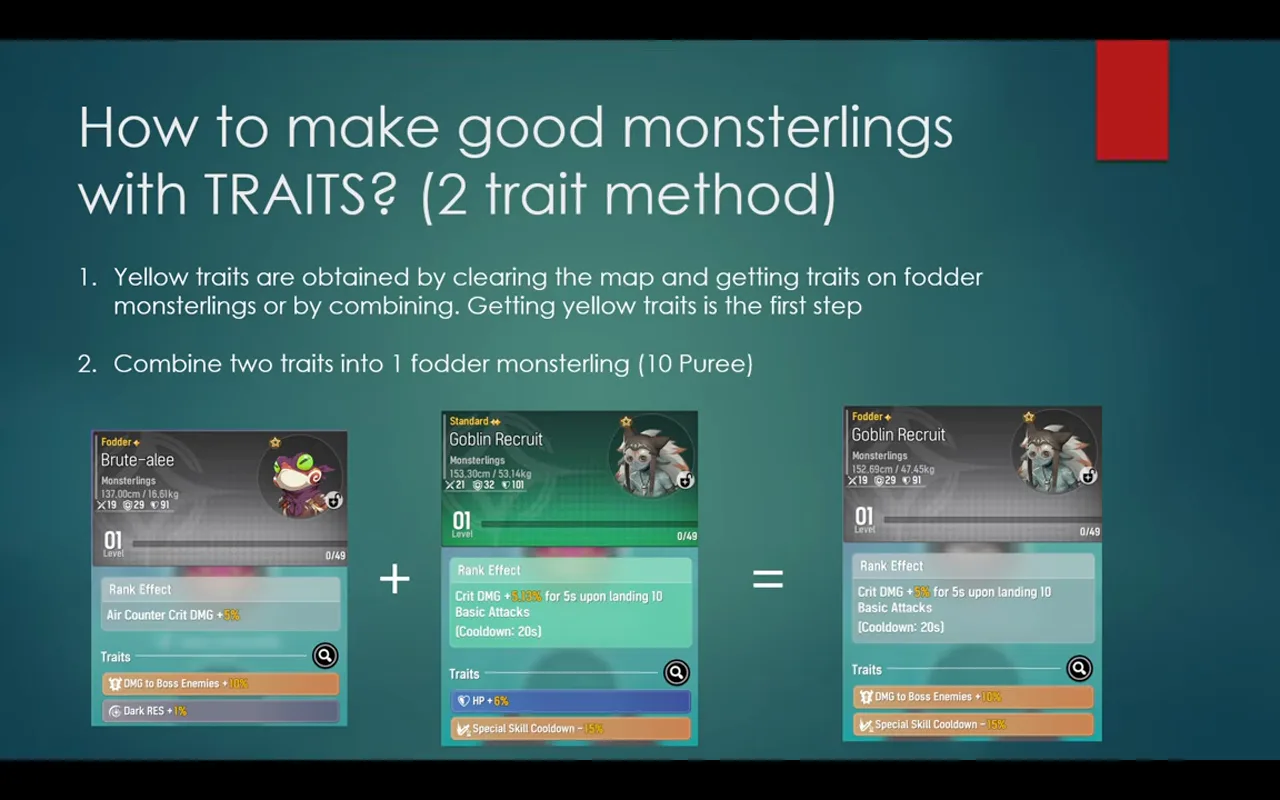 The two-trait method: combine two fodder traits, then transfer them to your target monsterling.