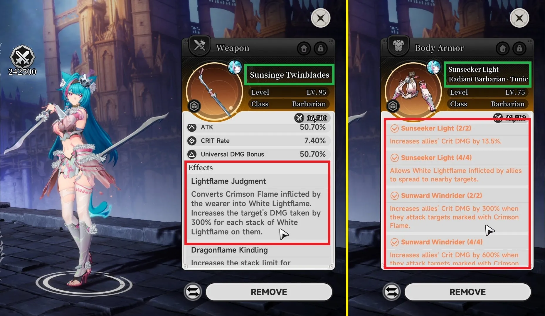 Mint's Sunsinge Twinblades and Sunseeker Light armor set