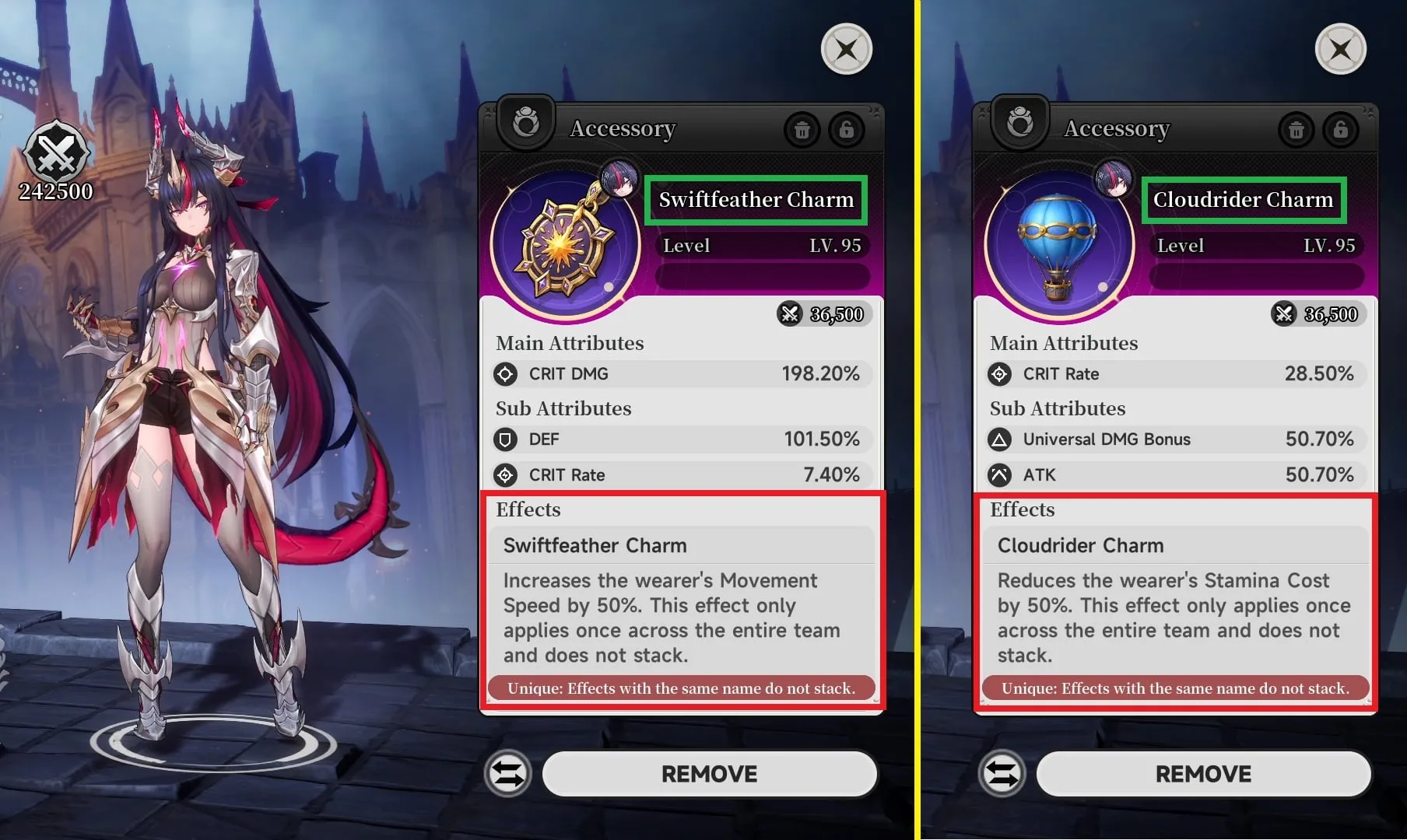 Shinku's recommended accessories: Swiftfeather and Cloudrider Charm