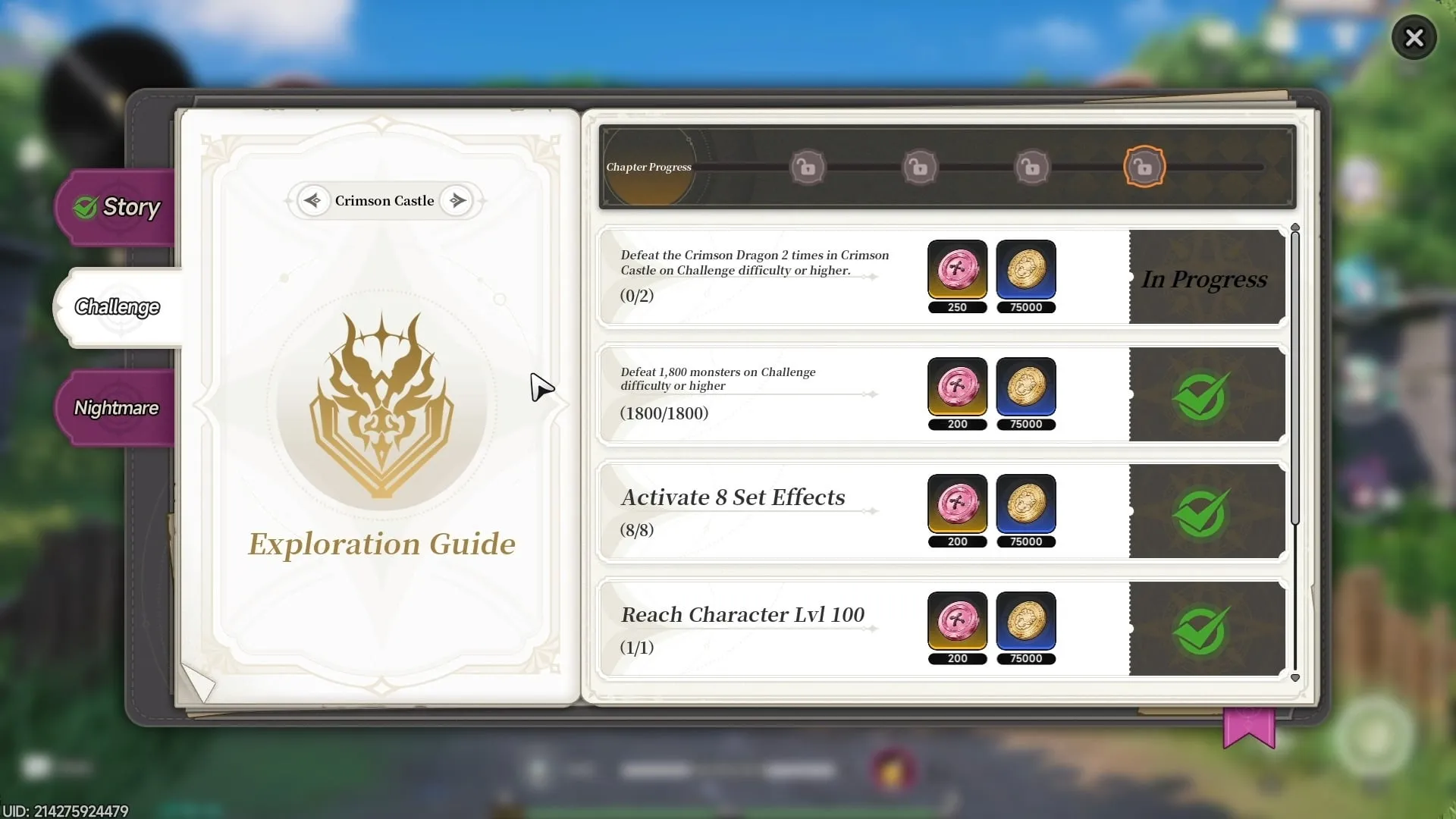 Challenge Mode unlock screen after completing the 999 Nights story