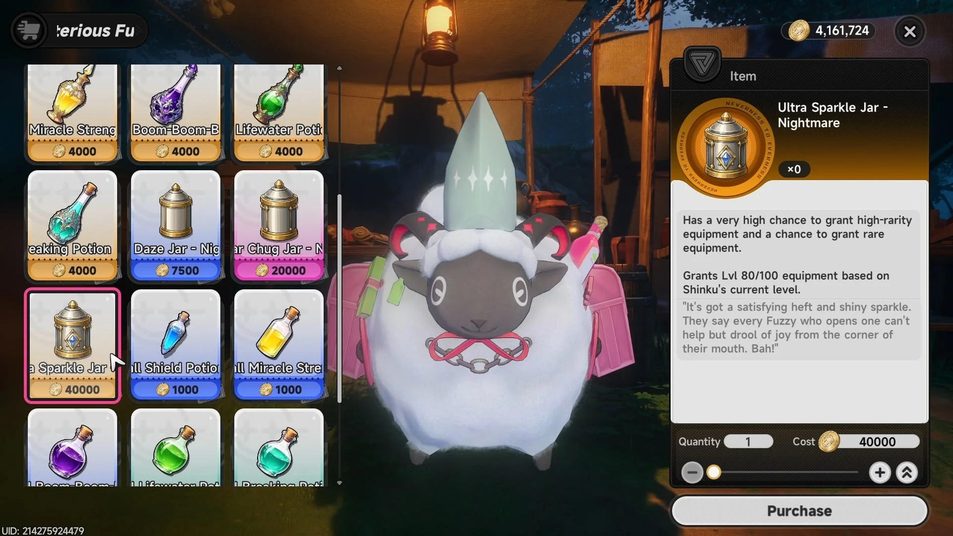 Mysterious Fuzzy Merchant selling Ultra Sparkle Jars