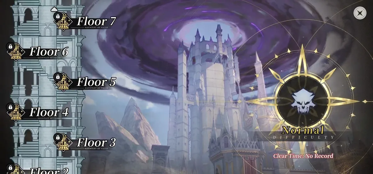 The Normal difficulty floor ladder, with clear times tracked per floor
