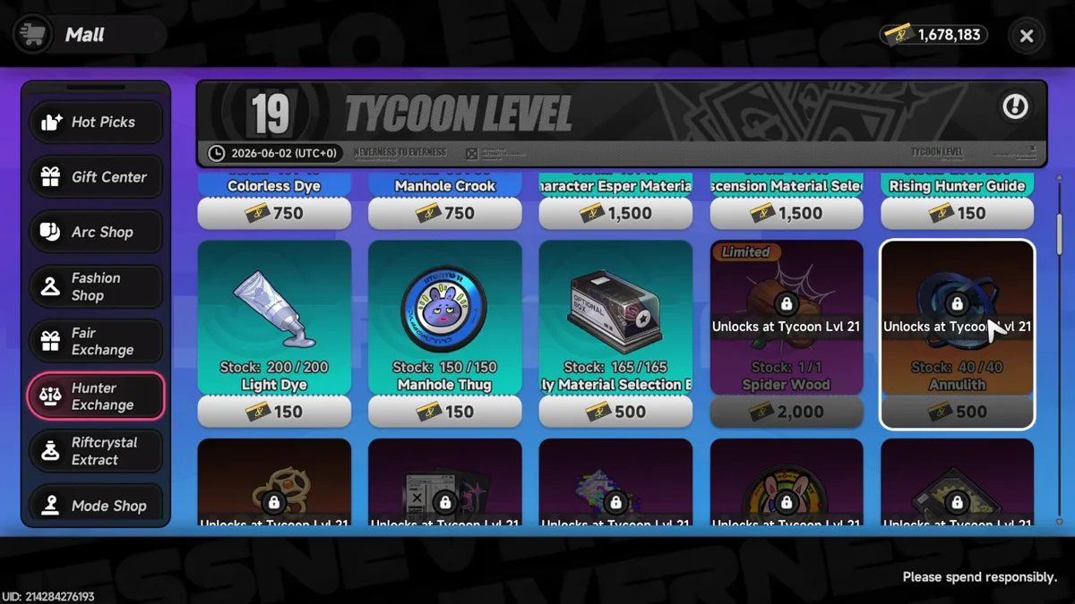 The Mall inventory screen showing priority monthly purchases