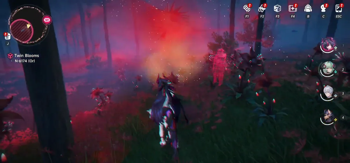 The Divergent Flowers sit inside the red mist deeper in the woods.