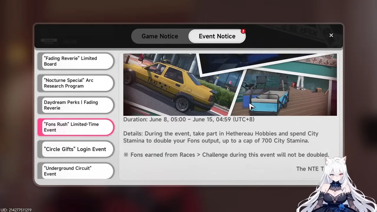 Fons Rush event notice warning that race and challenge Fons are not doubled