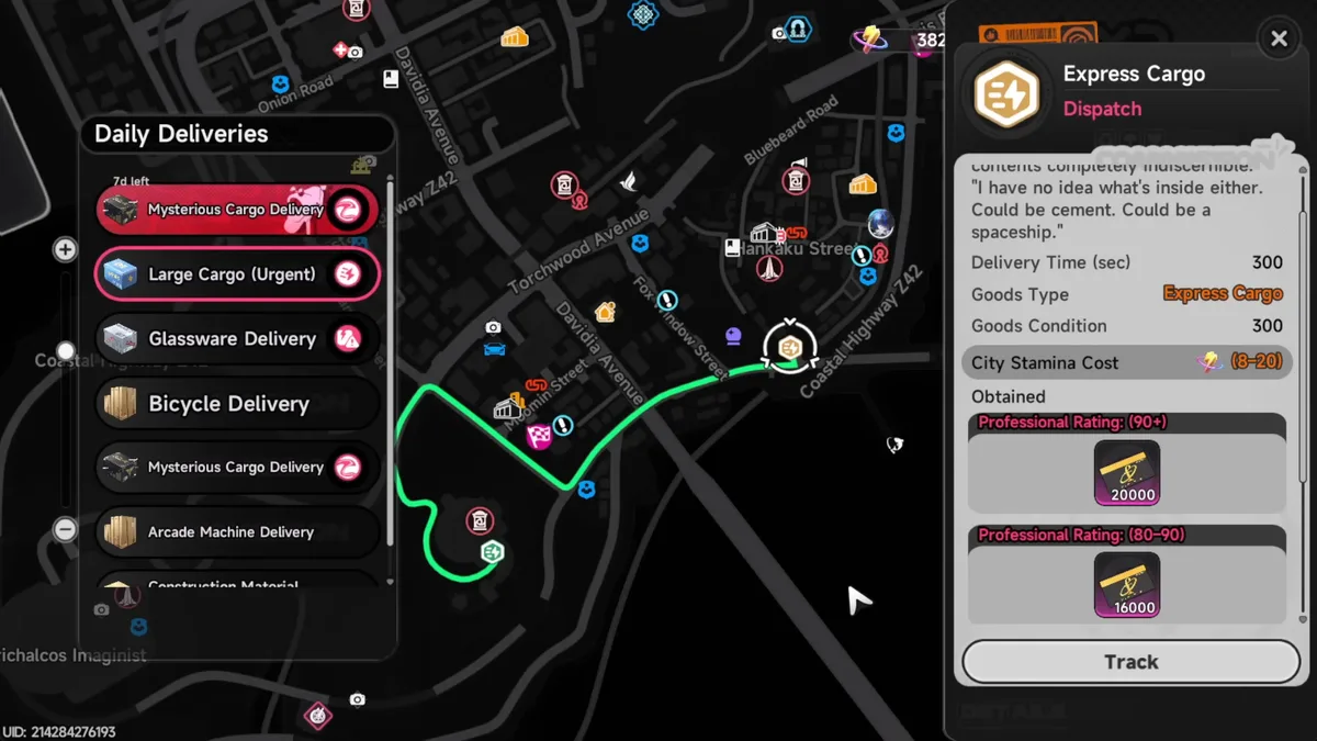 City Deliveries in progress, showing performance-based bonus Fon rewards