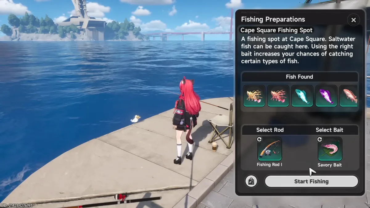 Fishing at a Daily Recommended spot, showing Scale Coin and Fon rewards