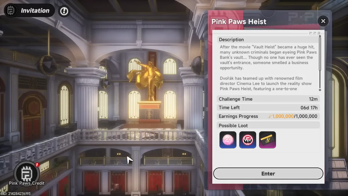 The Pink Paws Bank Heist initiation screen at the Bank HQ