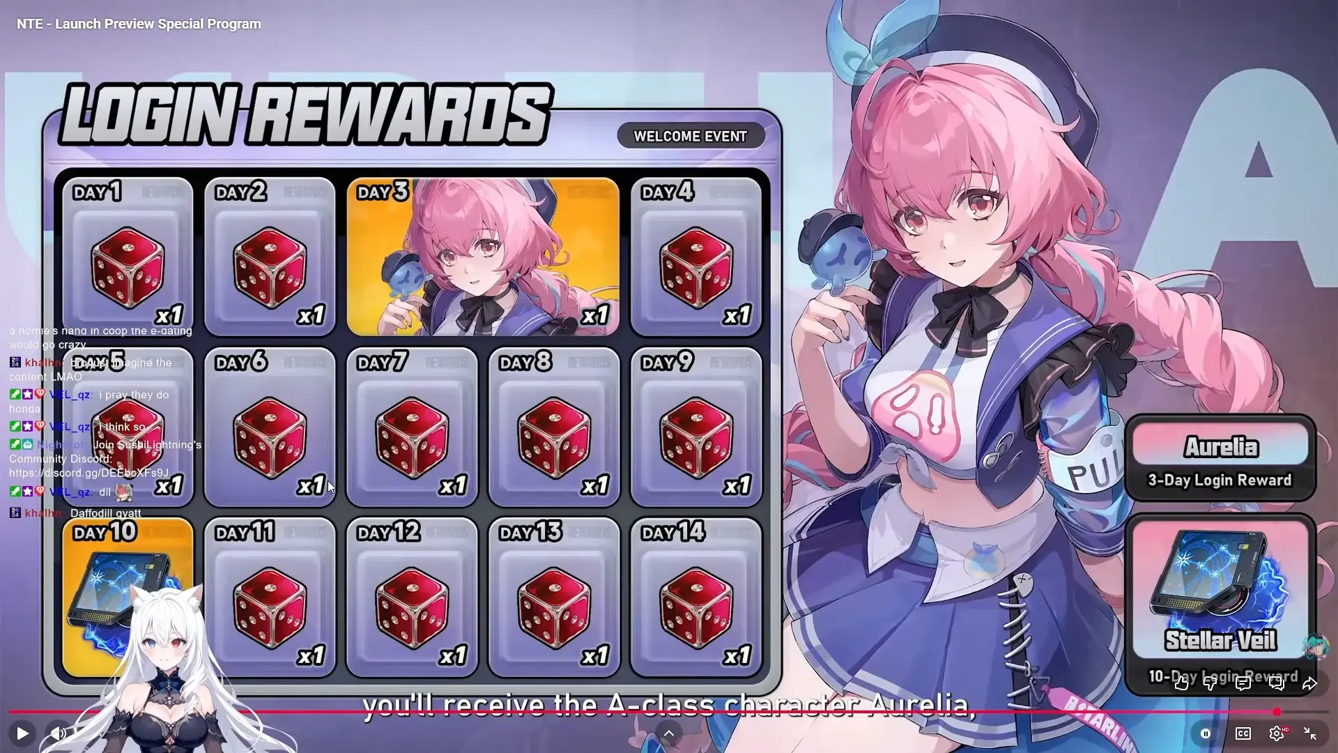 14-day login calendar — free A-rank and signature weapon across two weeks of daily rewards