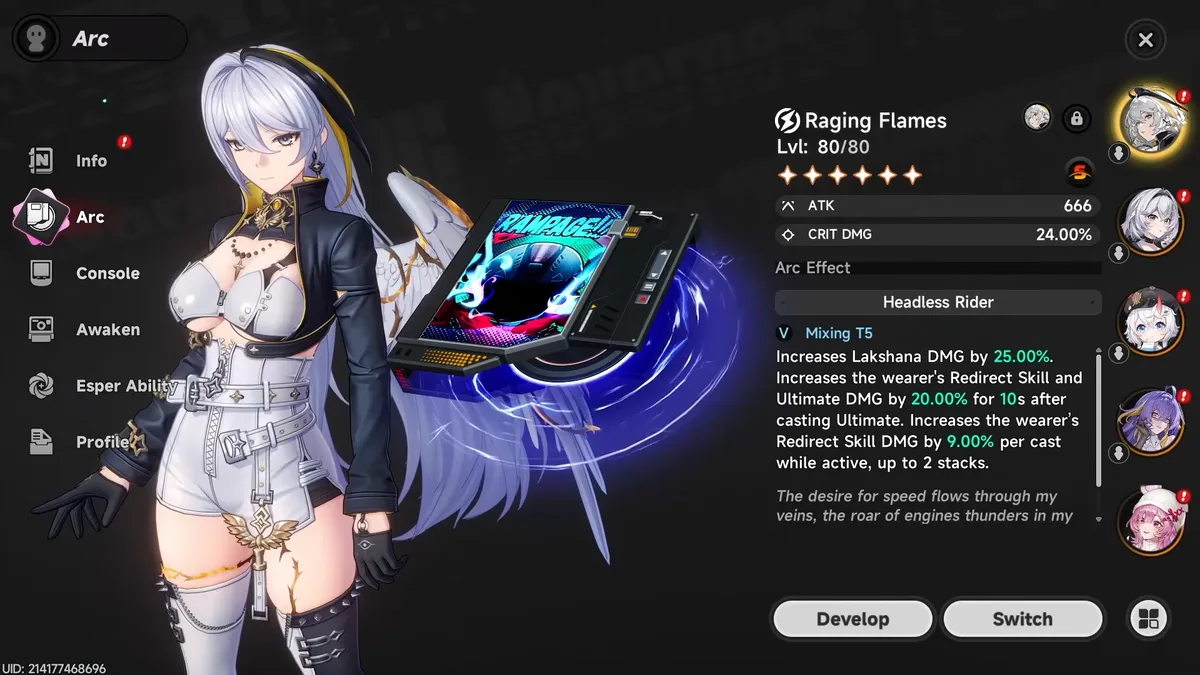 Raging Flames Arc equipped on Hathor's loadout screen