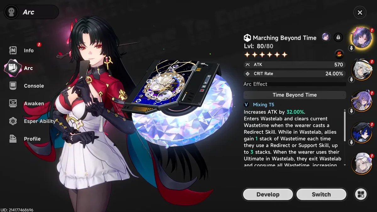 Hotori's Marching Beyond Time signature Arc equipped at level 80