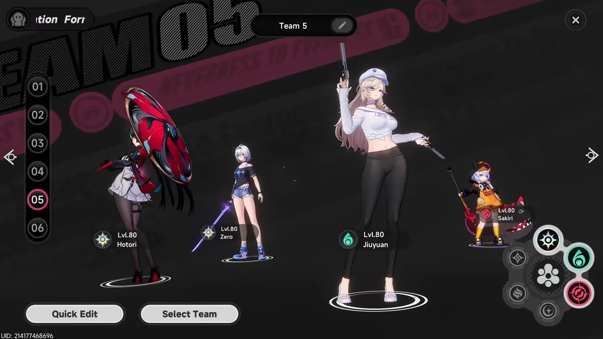 Hotori, Zero, Jiuyuan, and Sakiri — general purpose max damage team
