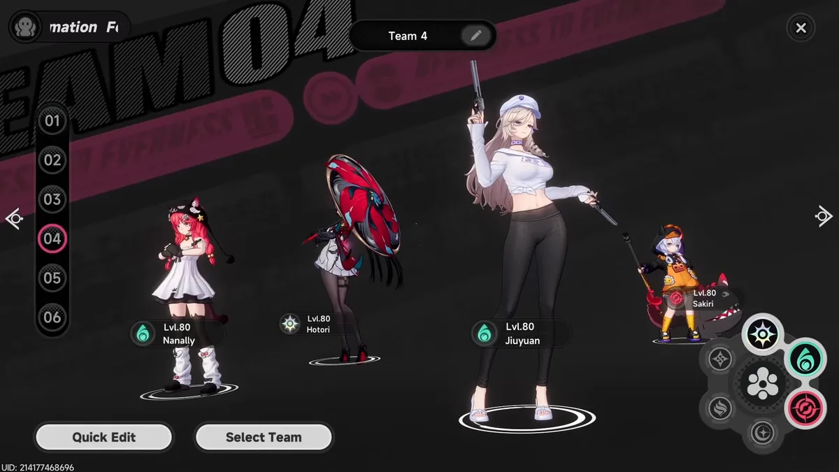 Nanally, Hotori, Jiuyuan, and Sakiri — boss variant team