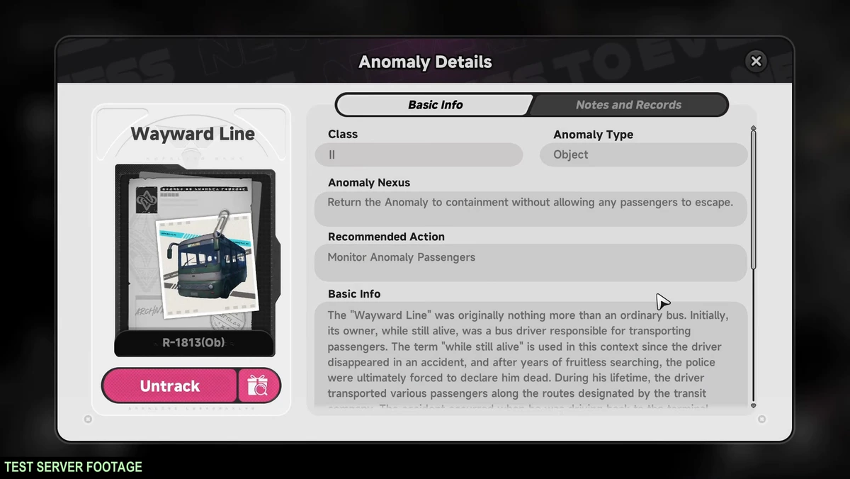 The Wayward Line entry. Its recommended action is to monitor the anomaly's passengers.