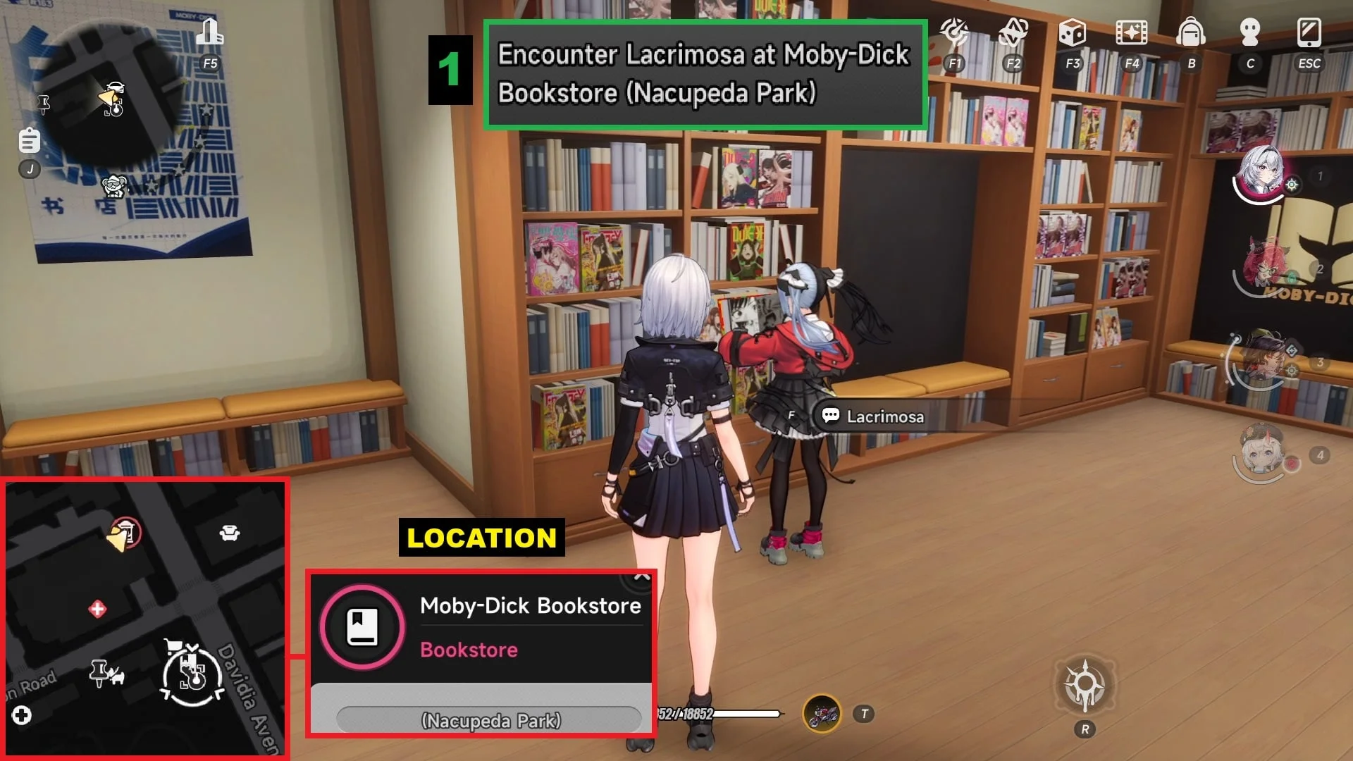 Location 1: Moby-Dick Bookstore in Nacupeda Park.