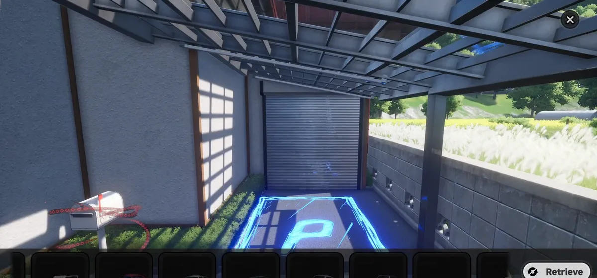 The carport pad and mailbox beside the front door; the roller door behind the pad does not open.