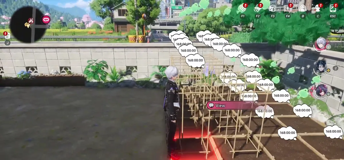 Every planted plot runs a 168-hour timer, so the whole garden turns over once a week.