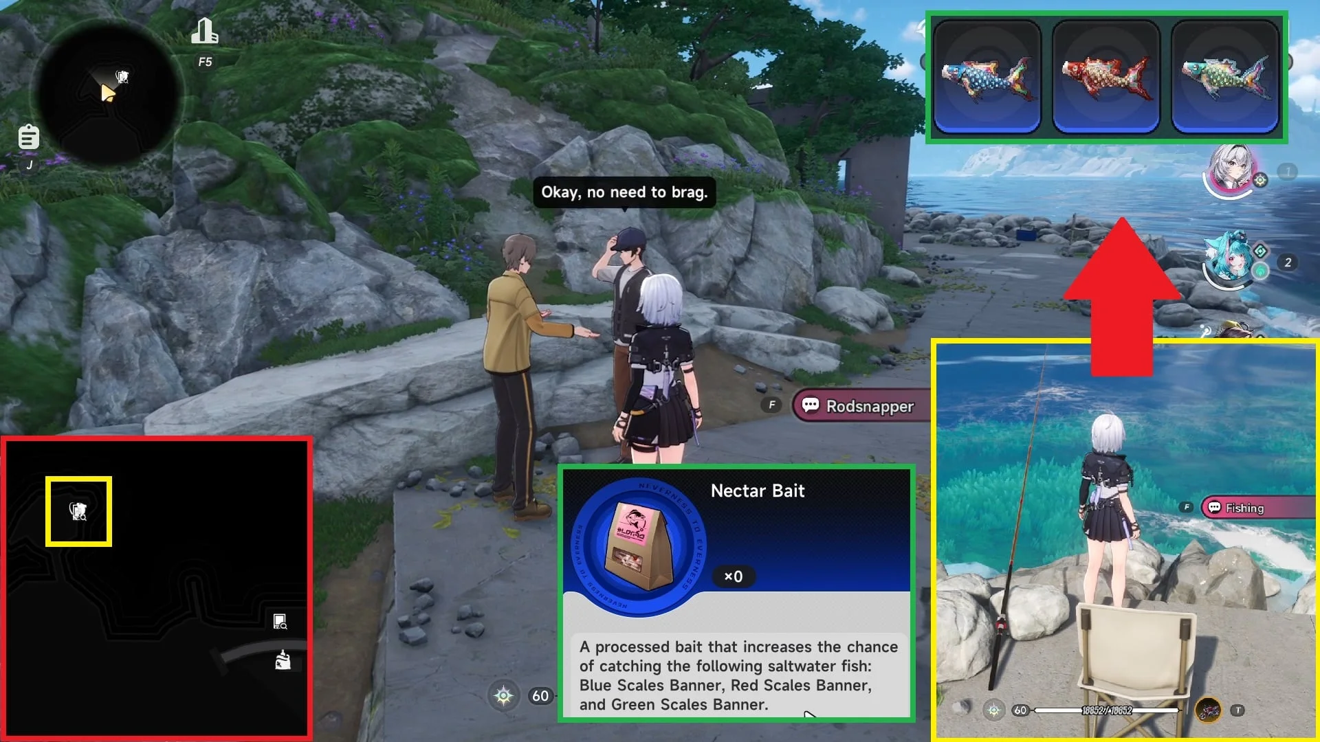 Fishing spot location for Tale 5. Catch any of the three Colored Scales Banner fish to complete the tale.