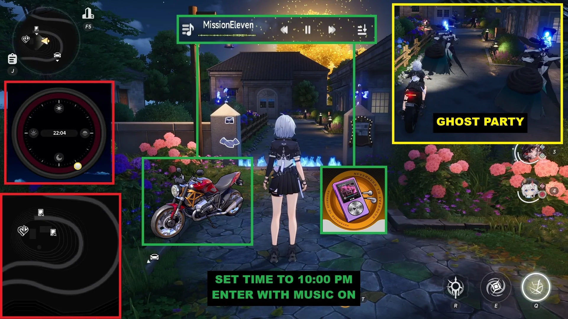 Lighthouse at 10:00 PM. Equip the Walkman or turn on the bike radio, then enter to join the Anomaly party.