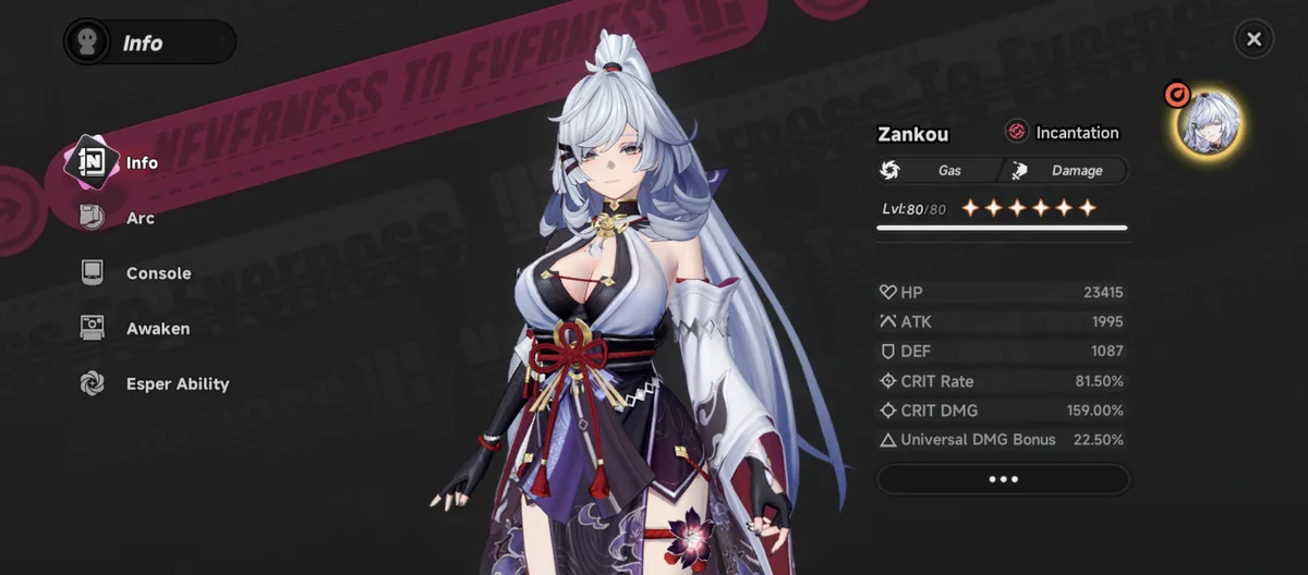 Zankou at level 80: Incantation element, Gas Arc, and the Damage role tag