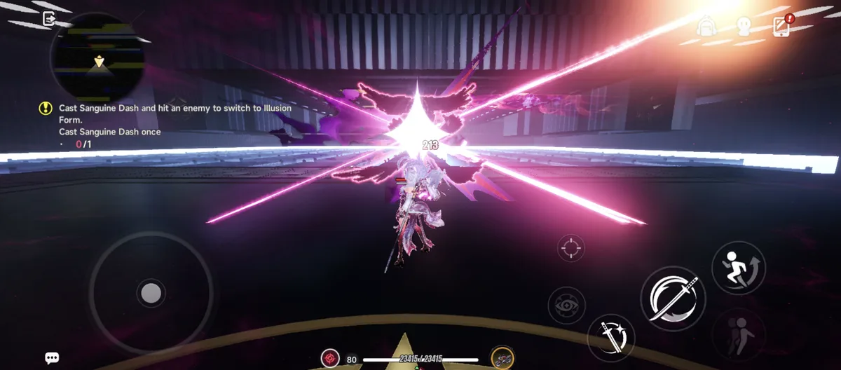 Sanguine Dash connecting, the cast that switches her into Illusion Form