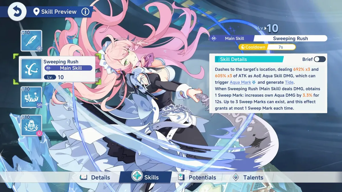 Sweeping Rush in the skill preview