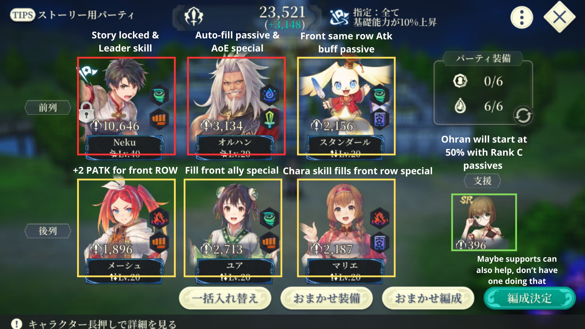 Every back-row character is placed directly behind the front-row ally their passive feeds.